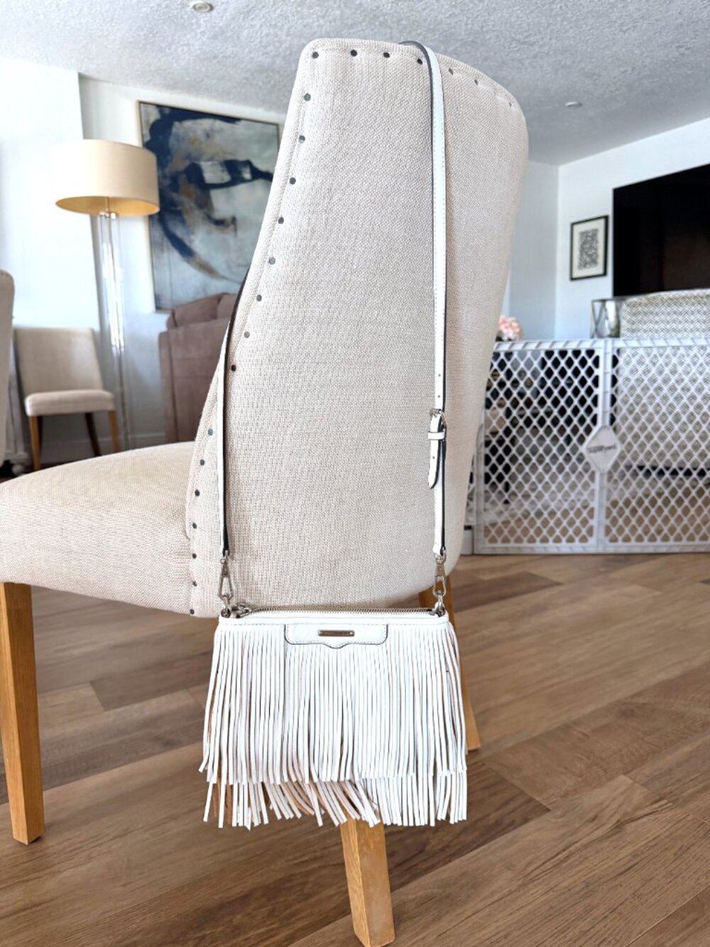 Rebecca Minkoff Finn White Leather Fringe Crossbody Shoulder Bag Purse
